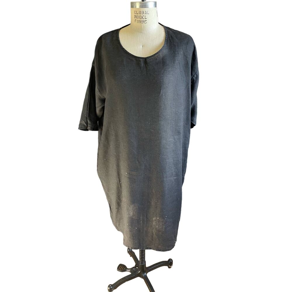 CP Shades Black 100% Linen Caftan Dress Size XS X-Small Lagenlook